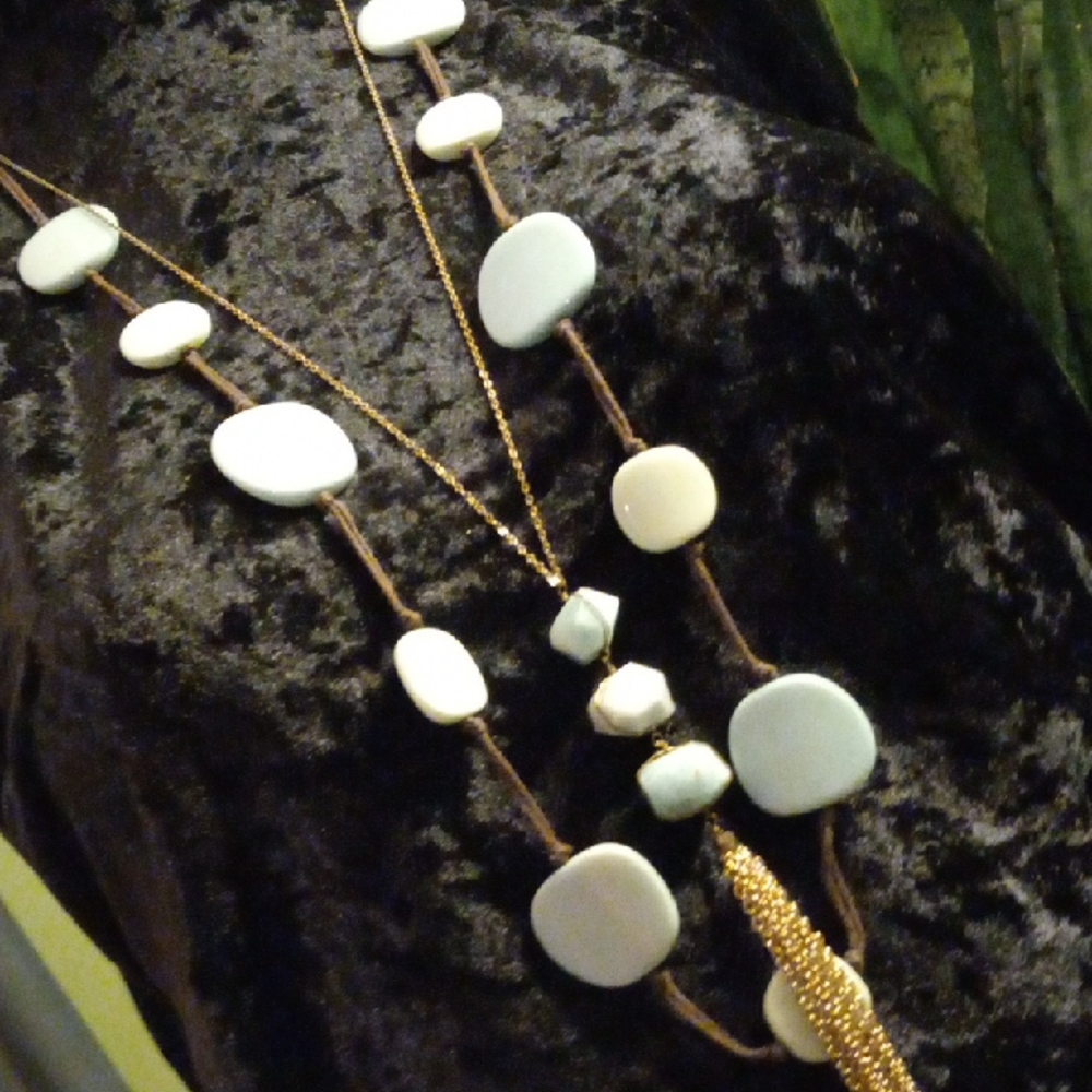 Elegant Teal Stone Long 38 In  Necklace With Tassel